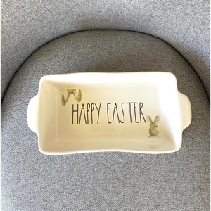 Rae Dunn Bunnies Happy Easter Bread Pan Casserole Baking Dish Oven Safe NWOT